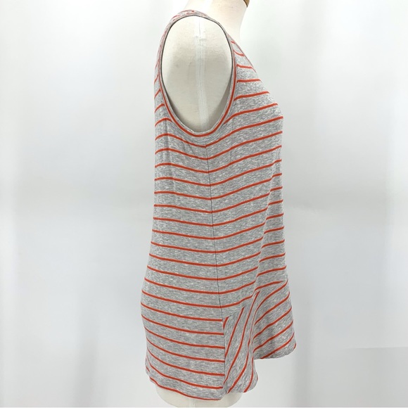 Cabi Ruffle Top # 5331, Coral Stripe on Heather Grey Ruffle Peplum Top, Small - Picture 9 of 16